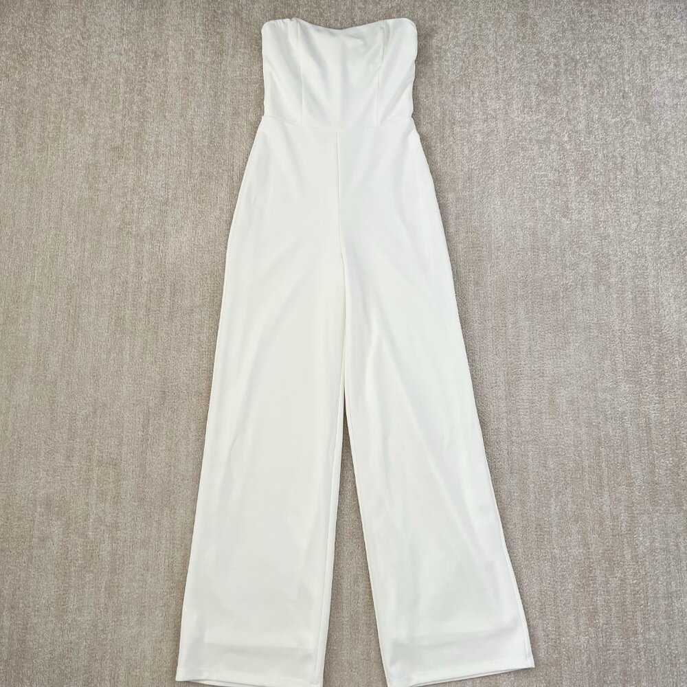 Lulus Edith Wide Leg Strapless Jumpsuit in White S